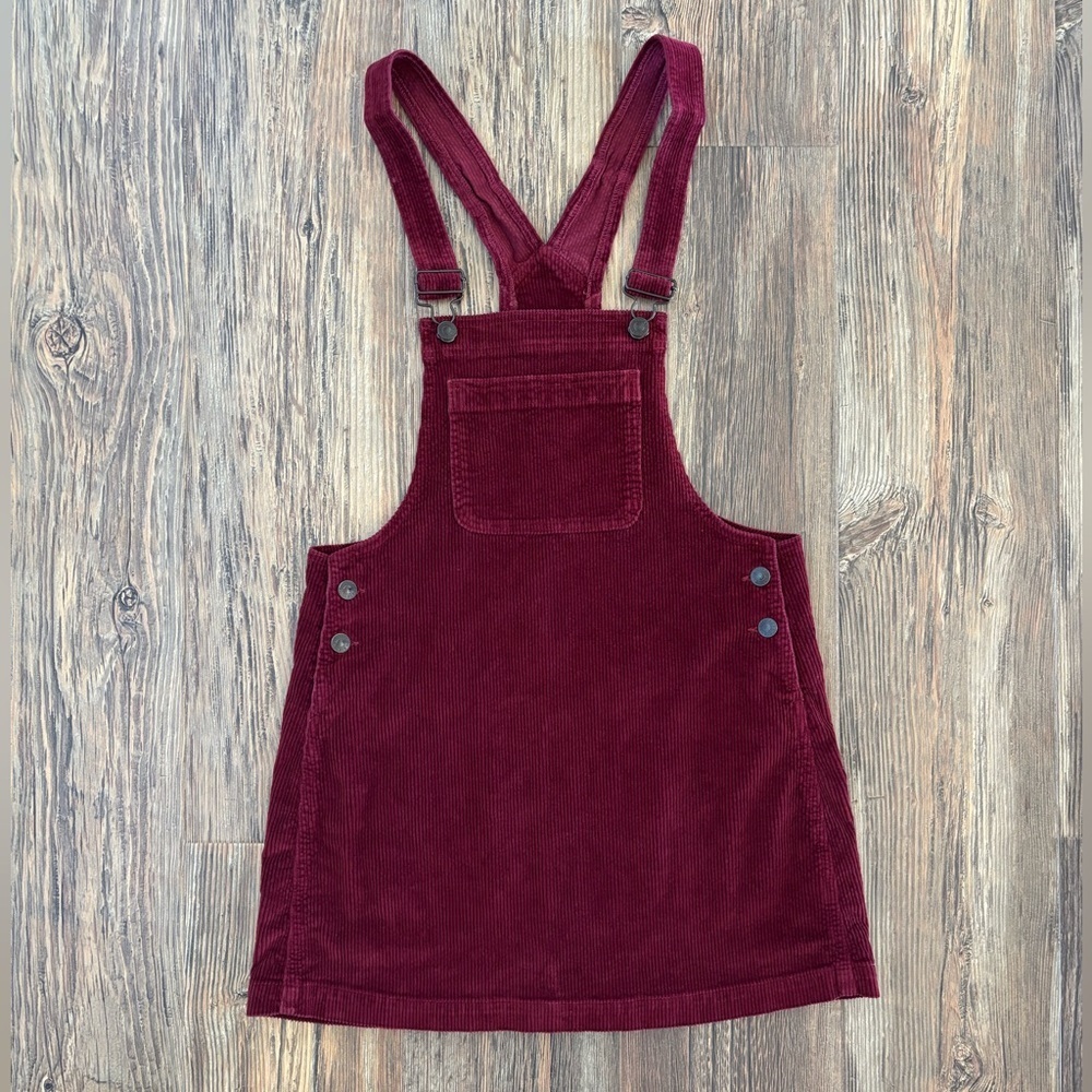 American Eagle AE Corduroy Overall Mini Dress Maroon Size Small Fall Fashion